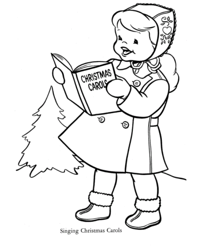 Girl Singing Christmas Carol Coloring Page