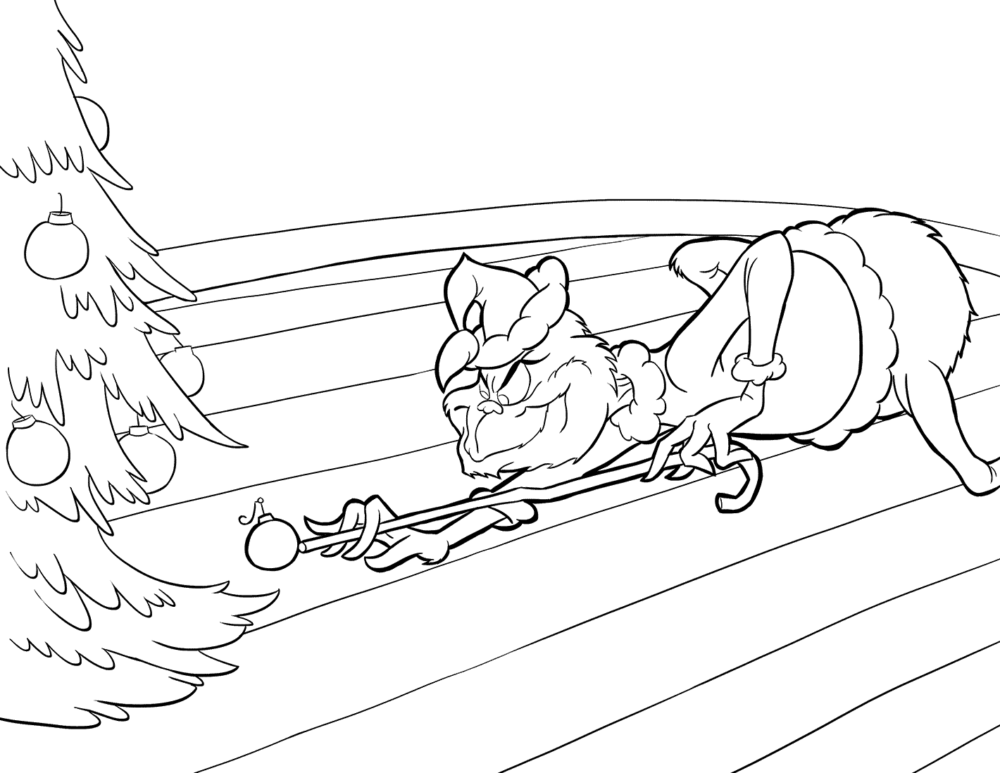 Grinch Stealing Ornaments Coloring Page
