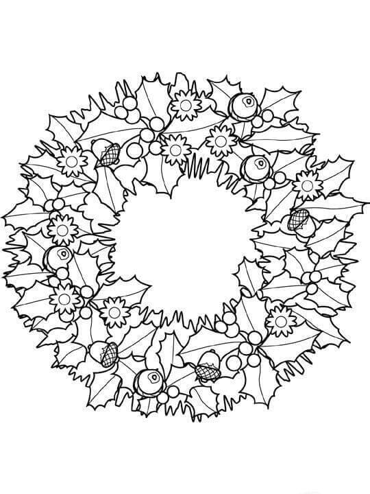 Holly Leaves Christmas Wreath Coloring Page