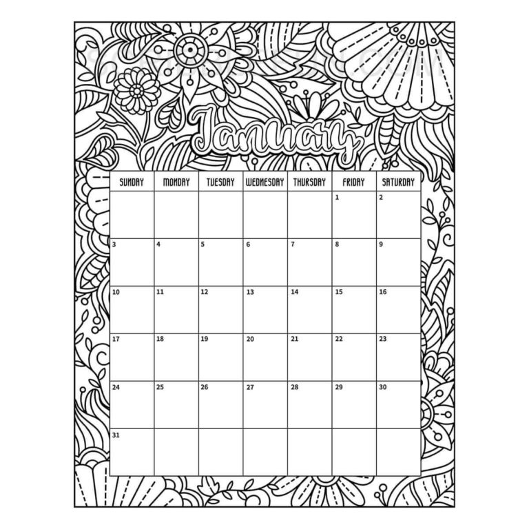 January Calendar Printable Free Coloring Pages Coloring Pages
