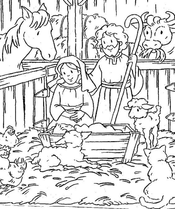 Joseph And Mary With Jesus Coloring Page