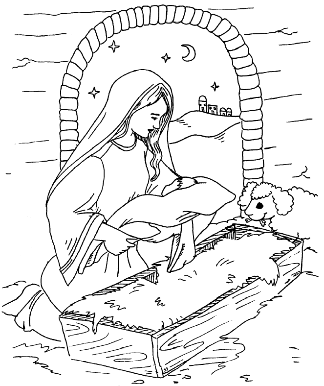 Mary With Jesus Coloring Page