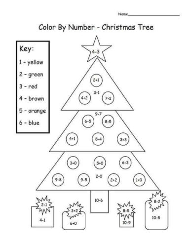 Math Christmas Color By Number Worksheets
