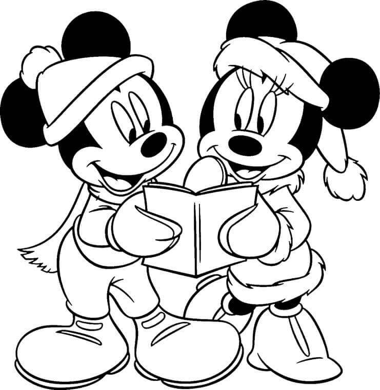 Mickey And Minnie Singing Christmas Carol Coloring Picture