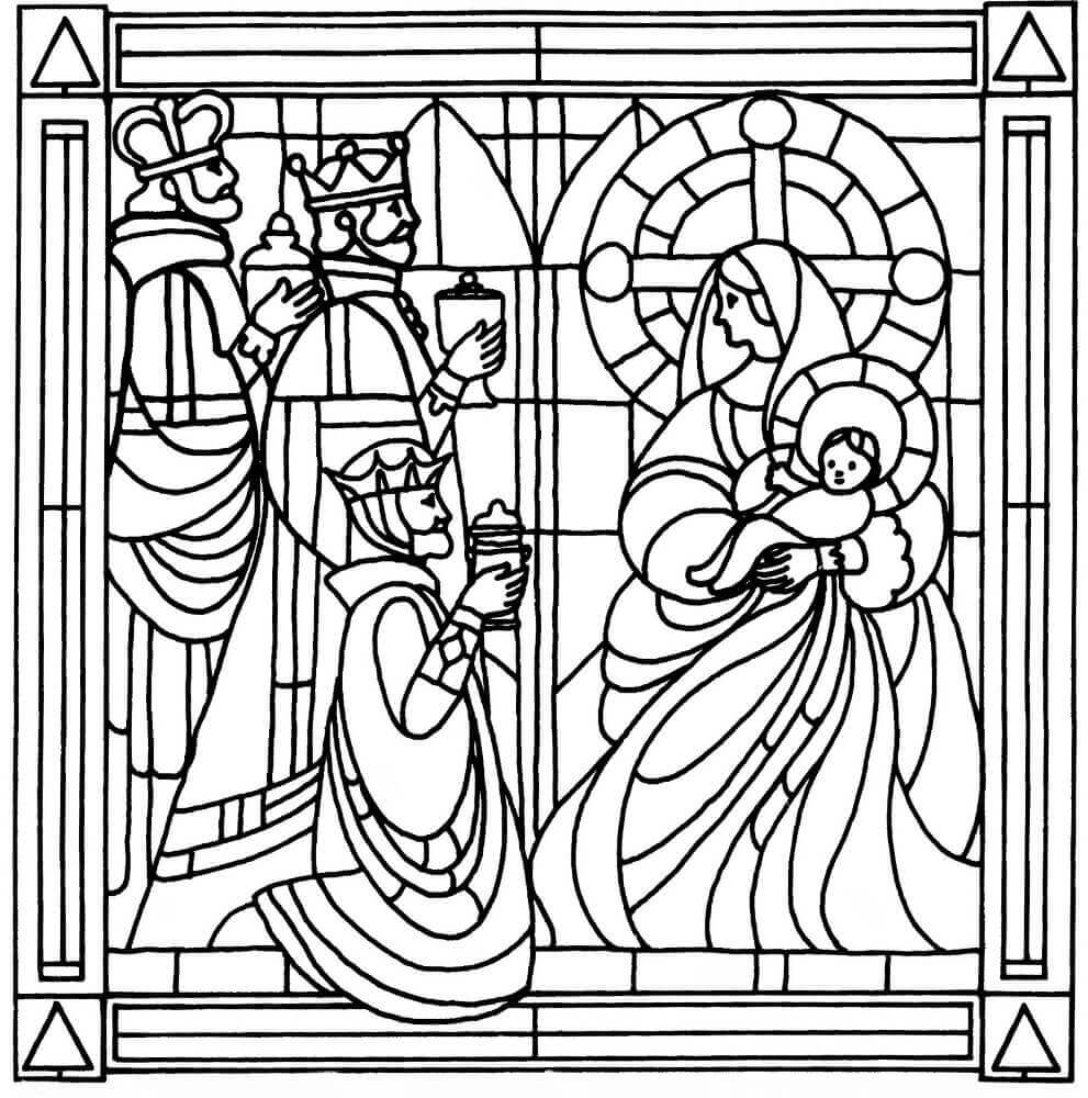 Nativity Glass Display Coloring Page