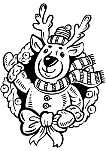Rudolph On Christmas Wreath Coloring Sheet