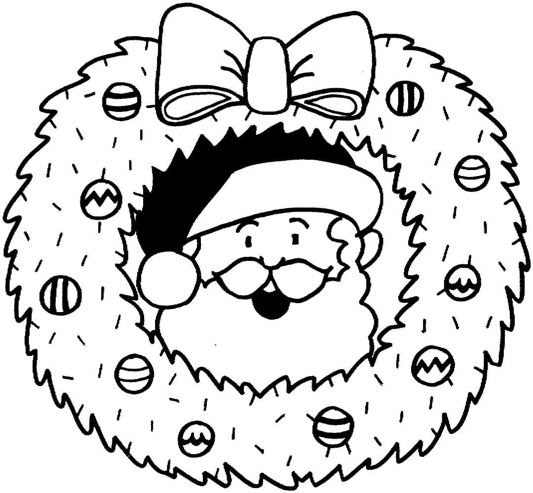 Santa Claus In Chritmas Wreath Coloring Page
