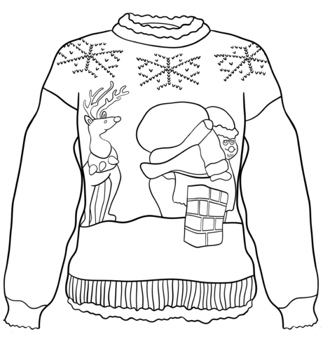Santa On Chimney Christmas Sweater Coloring Page