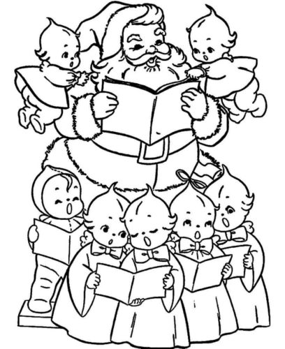 Santa With Little Carolers Coloring Page
