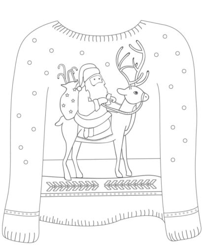 Santa With Reindeer Christmas Sweater Coloring Image