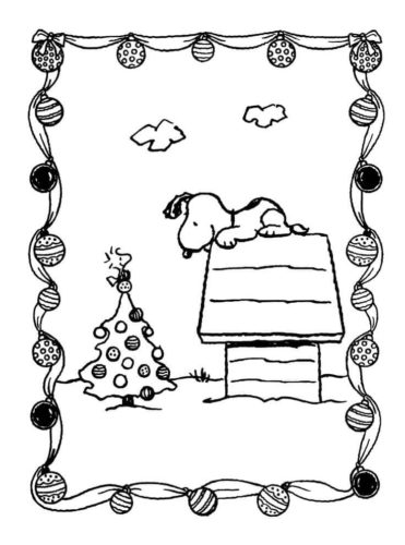 Snoopy With Christmas Tree Coloring Page