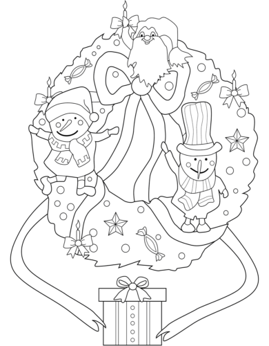 Snowman On Wreath Coloring Page