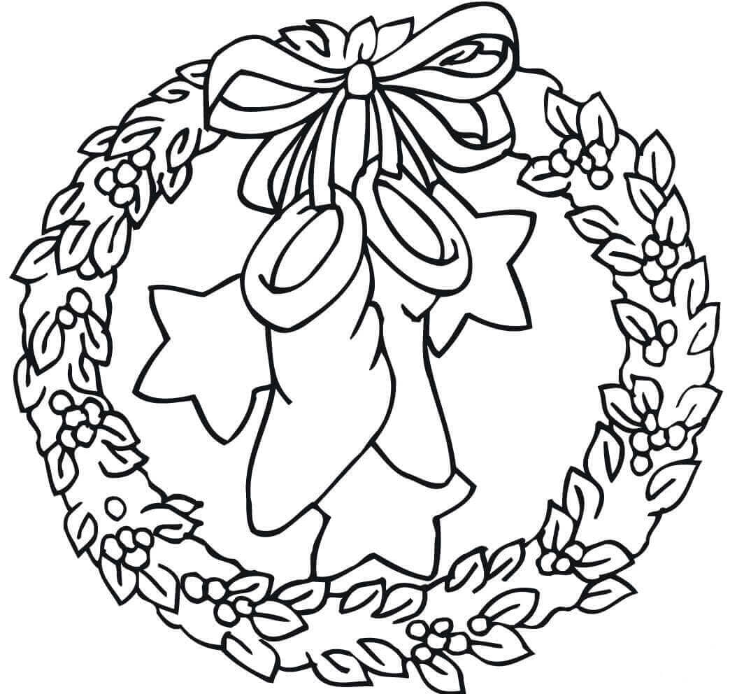 Stockings And Christmas Wreath Coloring Page