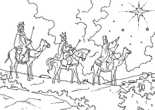 Three Wise Men Following Star Coloring Picture