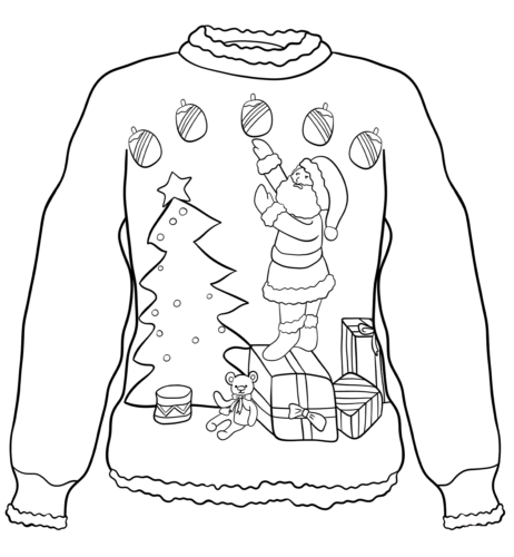 Ugly Christmas Sweater Colouring Pages