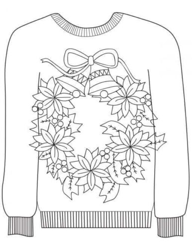 Ugly Christmas Sweater With Wreath Design Coloring Page