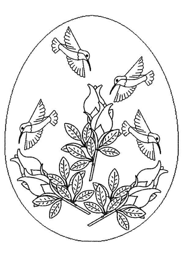 Birds Painted On Easter Egg Coloring Page