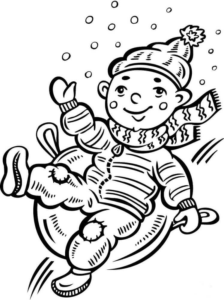 Boy Sliding Down Snow Coloring Page