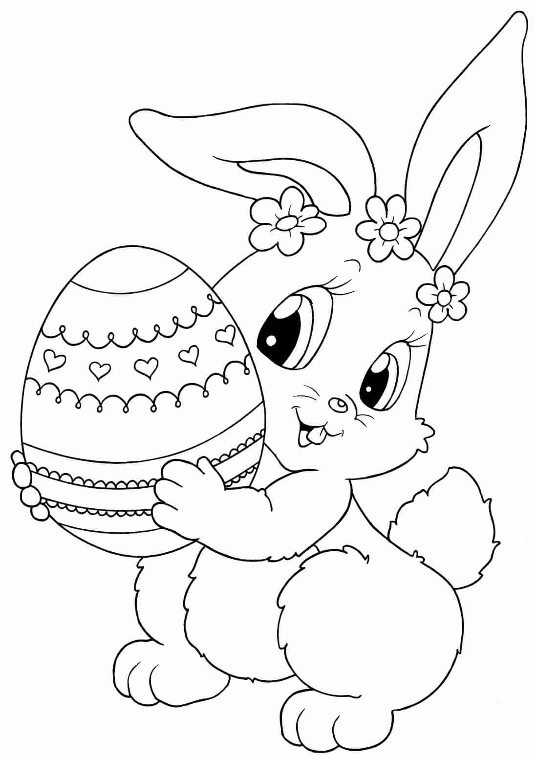 Bunny Holding An Easter Egg Coloring Page
