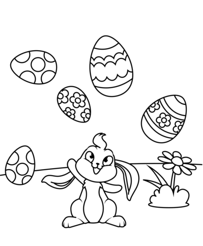 Bunny Juggling Easter Eggs Coloring Page