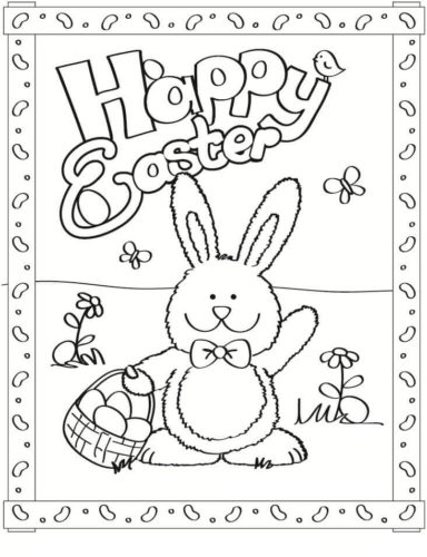 Bunny Wishing Happy Easter Coloring Page