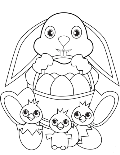 Bunny With Easter Eggs Coloring Page