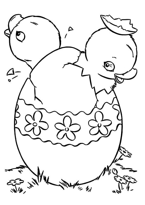 Chicks Coming Out Of Easter Eggs Coloring Page