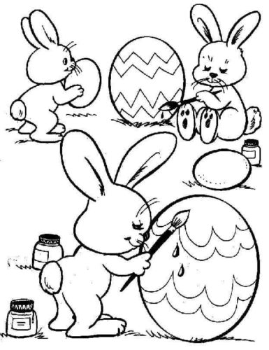 Easter Bunnies Painting Eggs Coloring Page