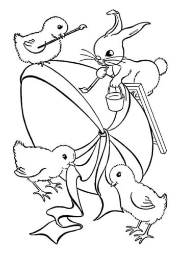 Easter Bunny And Chicks Coloring Page
