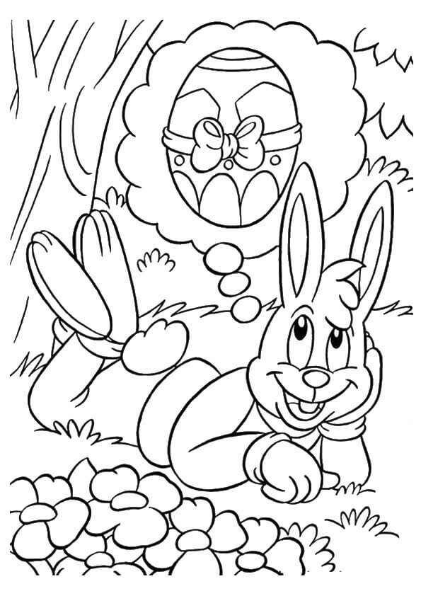 Easter Bunny Dreaming About A Huge Egg Coloring Picture