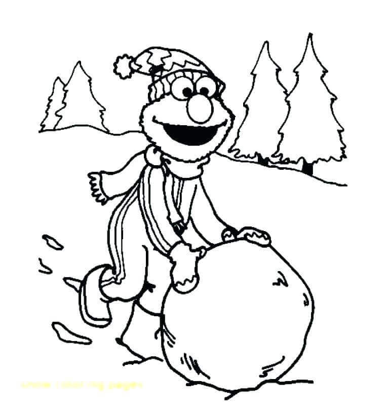 Elmo Enjoying In Snow Coloring Page