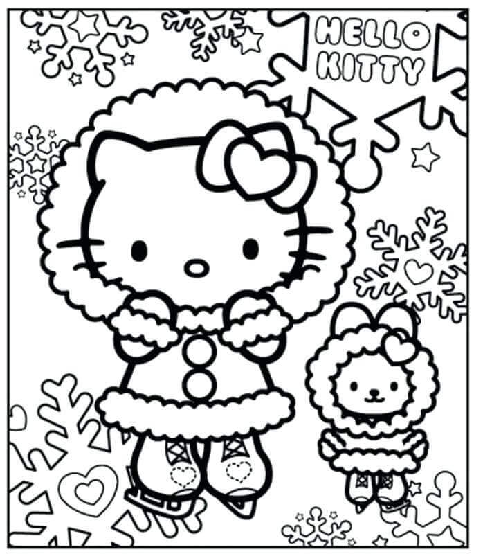 Hello Kitty Enjoying Snow Coloring Page