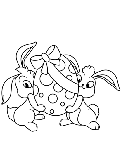 Two Bunnies With A Huge Easter Egg Coloring Page