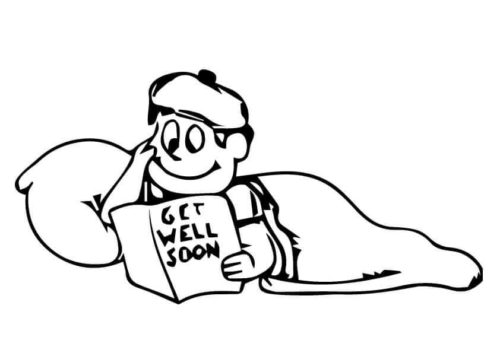 Boy Reading Get Well Soon Card Coloring Page