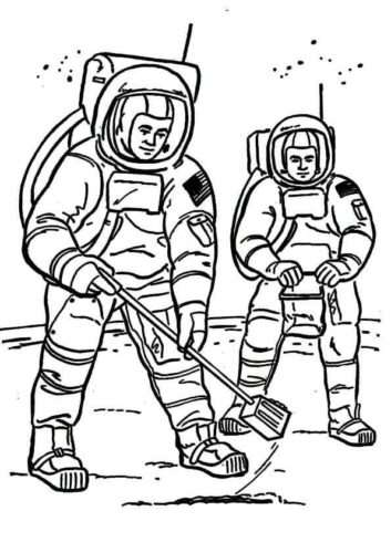 Cosmonauts On Moon Coloring Page