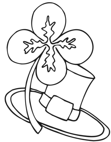 Four Leaf Clover And Leprechaun Hat Colouring Picture To Print