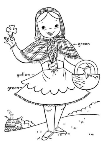 Girl With Shamrock Colouring Page