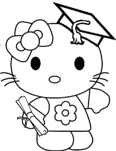 Hello Kitty On Her Kindergarten Graduation Coloring Page