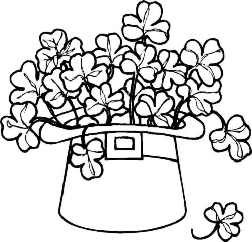 Leprechaun Hat And Clovers Coloring Page