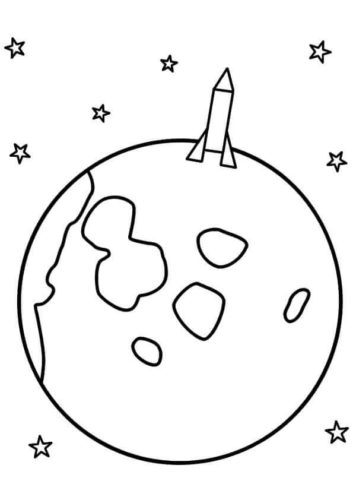 Rocket Ship On Moon Coloring Page