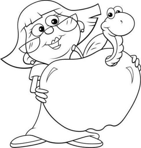 Teacher And Apple Coloring Page