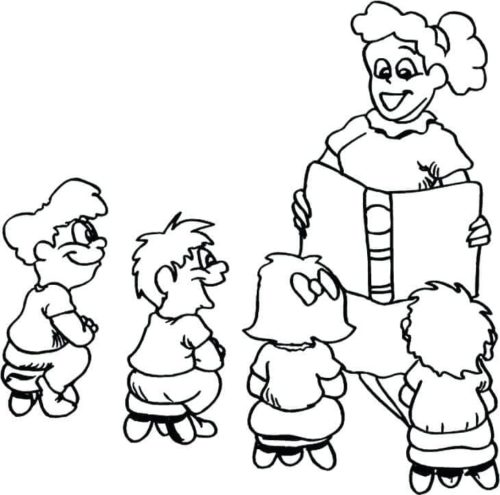 teacher and students coloring pages