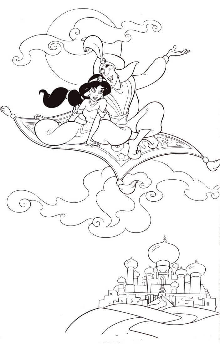 Aladdin And Jasmine On Magic Carpet Coloring Page