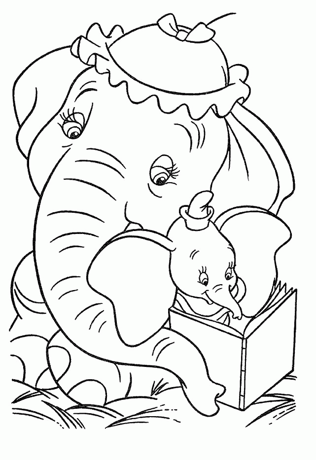 Dumbo Reading Coloring Page