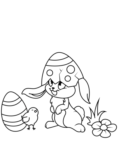 Easter Bunny And Chic Coloring Page