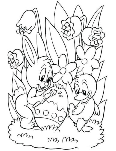 Easter Chick And Bunny Coloring Page