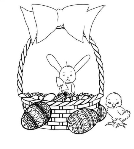 Easter Chicks And Basket Coloring Picture