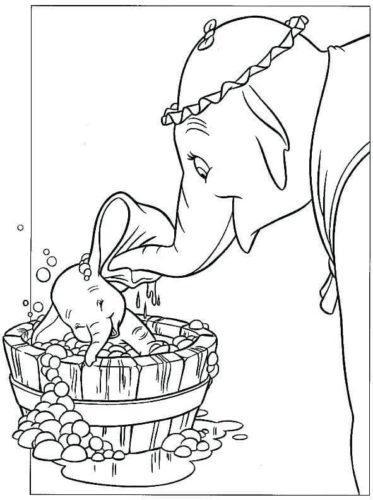 Mrs Jumbo Bathing Dumbo Coloring Page