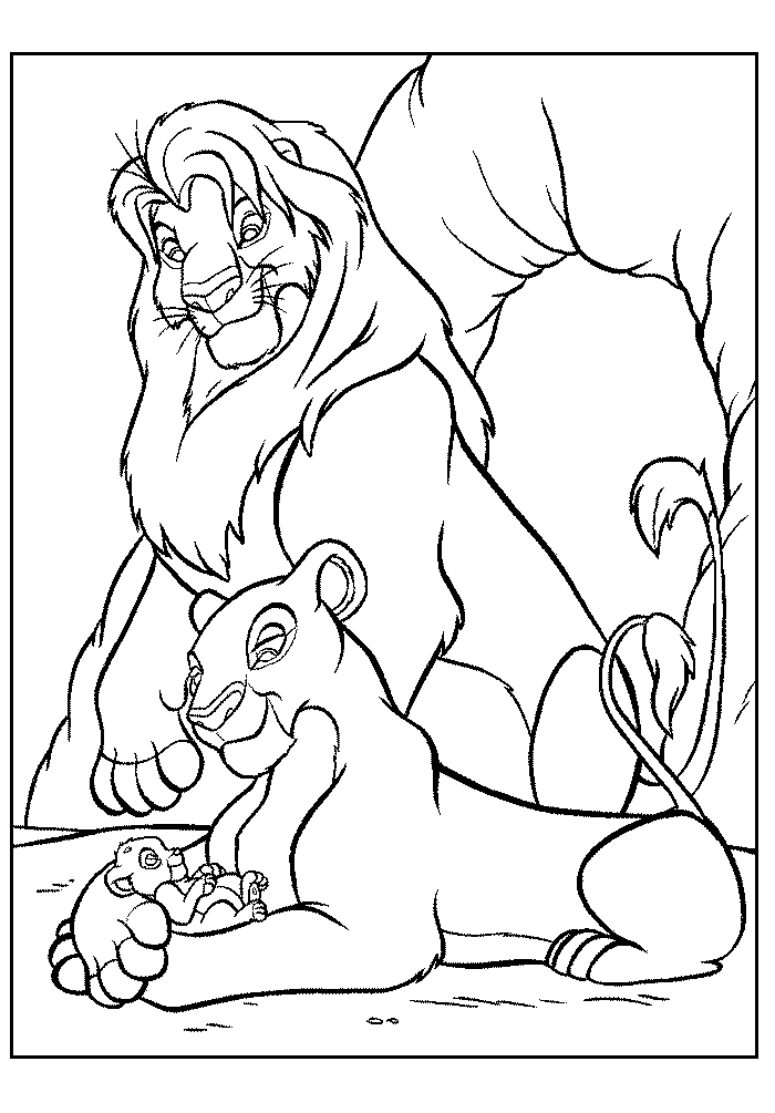 Simba With His Family Coloring Page