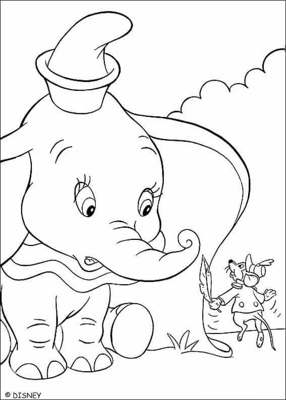 Timothy Teaching Dumbo How To Fly Coloring Page